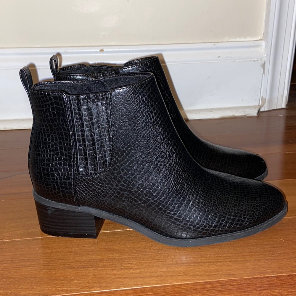 low heel black booties